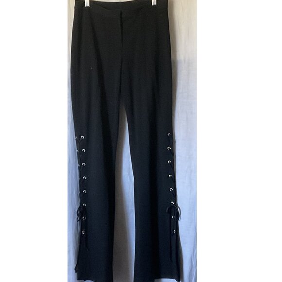 Vintage Cache Black pant suit with rhinestone grommet collar and lace up pants - Picture 6 of 8